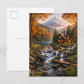 Invitation Carte Postale Mountain Cabin in Autumn Glow Serene Nature (Devant / Derrière)
