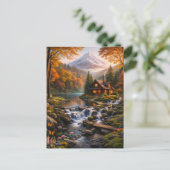 Invitation Carte Postale Mountain Cabin in Autumn Glow Serene Nature (Debout devant)