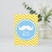 Invitation Carte Postale Moustache chevron bébé douche (Debout devant)
