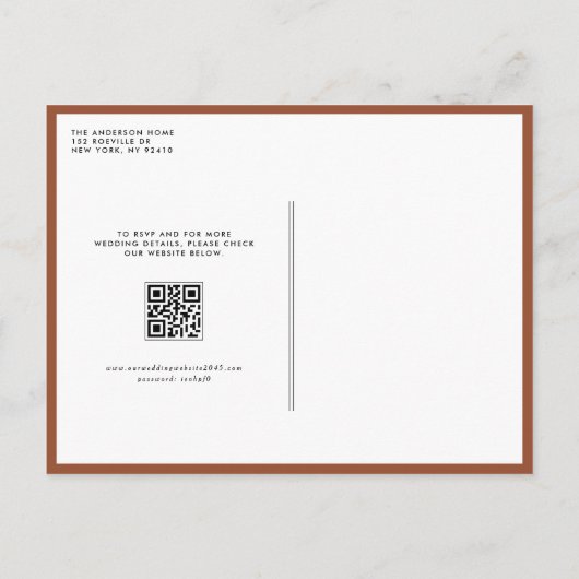 Invitation Carte Postale Mr & Mrs Rustic Script Terracotta QR Code Mariage (Dos)