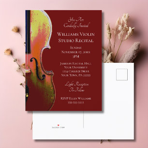Invitation Carte Postale Musique classique Violon Considérant Concert Rouge