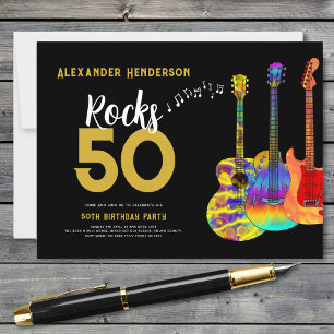 Invitation Carte Postale Musique de fête d'anniversaire 50 ans Guitare Rock