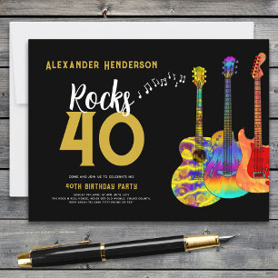 Invitation Carte Postale Musique de fête pour 40 ans de guitare Rocks 40