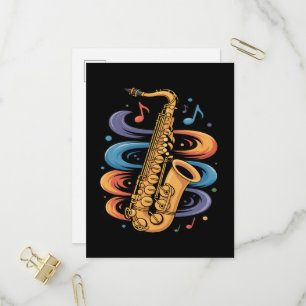 Invitation Carte Postale Musique de saxophone colorée Flux Instrument de ja