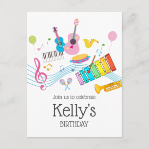 Invitation Carte Postale musique, instruments de musique tambour enfants ch