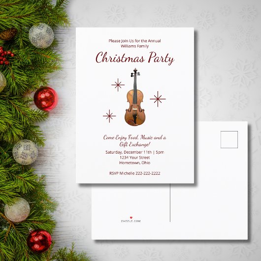 Invitation Carte Postale Musique violon classique Fête de Noël