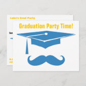 Invitation Carte Postale Mustache Graduation Bleu clair (Devant / Derrière)