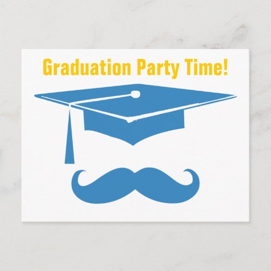 Invitation Carte Postale Mustache Graduation Bleu clair (Devant)