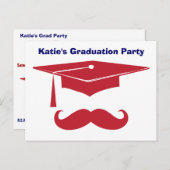 Invitation Carte Postale Mustache rouge graduation (Devant / Derrière)