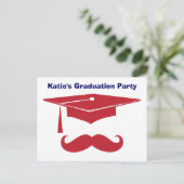 Invitation Carte Postale Mustache rouge graduation (Debout devant)
