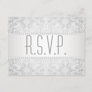 Invitation Carte Postale nacre moderne blanc dentelle vintage mariage rsvp