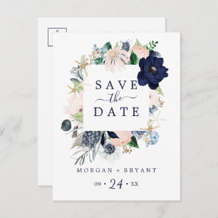 Invitation Carte Postale Nautique moderne   Floral Enregistrer la date cart