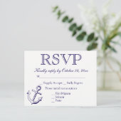 Invitation Carte Postale Nautique RSVP Marine Ancre bleue (Debout devant)