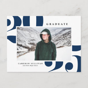 Invitation Carte Postale Navy Blue 2025 Audacieux Typographie Photo Graduat