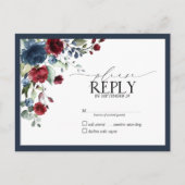 Invitation Carte Postale Navy Blue Bourgogne Floral Aquarelle Script RSVP (Devant)