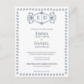 Invitation Carte Postale Navy Blue Heirloom Crest Monogram Formal Wedding (Devant)