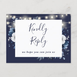 Invitation Carte Postale Navy Blue Rustic Floral Demande de Chanson RSVP Ca