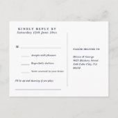 Invitation Carte Postale Navy Blue Rustic Floral Demande de Chanson RSVP Ca (Dos)