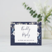 Invitation Carte Postale Navy Blue Rustic Floral Demande de Chanson RSVP Ca (Debout devant)