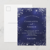 Invitation Carte Postale Navy blue silver glitter (Devant / Derrière)