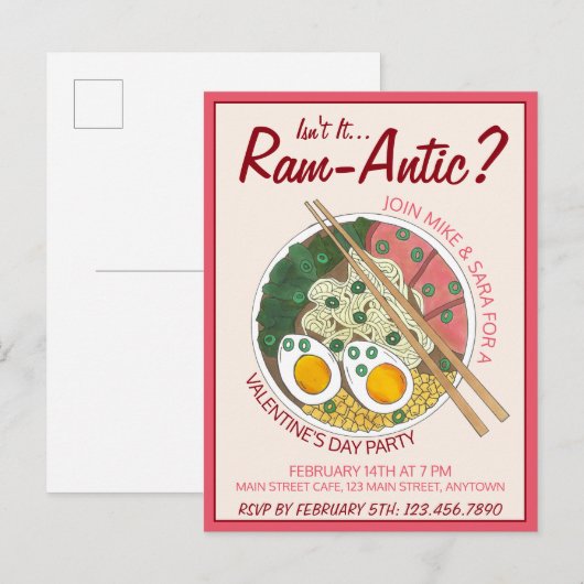 Invitation Carte Postale N'est-ce pas romantique Ramen pour la Saint-Valent (Devant / Derrière)