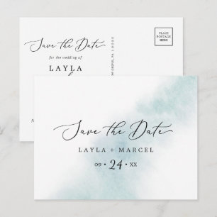 Invitation Carte Postale Nettoyage aquarelle Bleu Enregistrer la date car