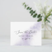 Invitation Carte Postale Nettoyage aquarelle | Purple Enregistrer la date c (Debout devant)