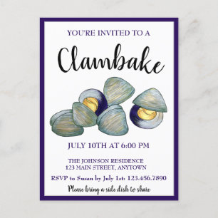 Invitation Carte Postale New England Clambake Clam Bake Beach Block Party