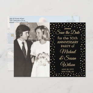 Invitation Carte Postale N'IMPORTE QUEL Anniversaire 2 Photo Black & Gold E