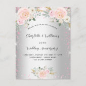 Invitation Carte Postale Noces de mariage argent rose 25 ans (Devant)