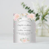 Invitation Carte Postale Noces de mariage argent rose 25 ans (Debout devant)