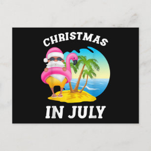 Invitation Carte Postale Noël en Juillet Santa Flamingo Piscine Été