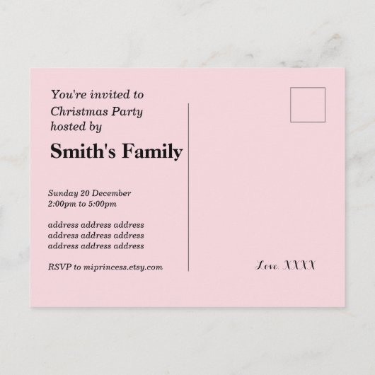 Invitation Carte Postale Noël fêter l'arbre de Noël (Dos)