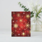 Invitation Carte Postale Noël Golden Snowflakes sur Arrière - plan rouge (Debout devant)