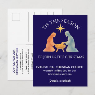 Invitation Carte Postale Noël moderne C'EST LA SAISON Nativité Église
