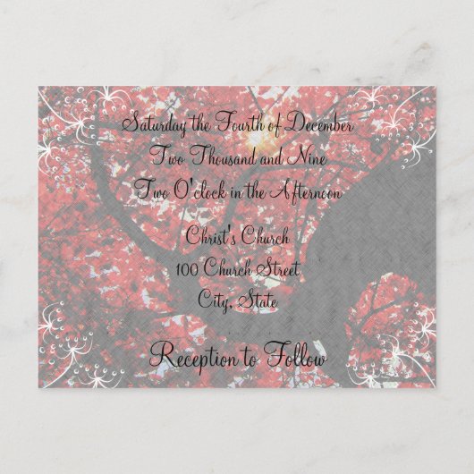 Invitation Carte Postale Noir avec automne automne Rouge Arbre feutré Maria (Dos)