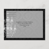 Invitation Carte Postale Noir avec silhouette de lustre blanc (Dos)