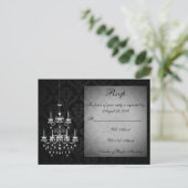 Invitation Carte Postale Noir avec silhouette de lustre blanc (Debout devant)