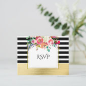 Invitation Carte Postale Noir Blanc Or moderne flamme florale Mariage RSVP (Debout devant)