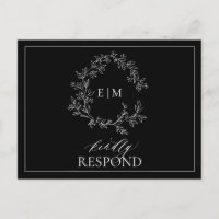 Noir blanc poitrine feuillus Monogramme Mariage RS