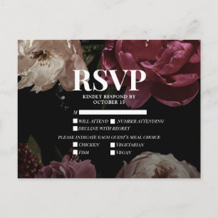 Invitation Carte Postale Noir Blush Bourgogne Choix de repas Mariage RSVP