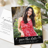 Invitation Carte Postale Noir Enregistrer la date Graduation Photo Script C