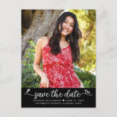Invitation Carte Postale Noir Enregistrer la date Graduation Photo Script C (Devant)