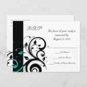 Invitation Carte Postale Noir et blanc avec RSVP inversé Turquoise (Devant / Derrière)
