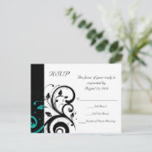 Invitation Carte Postale Noir et blanc avec RSVP inversé Turquoise (Debout devant)