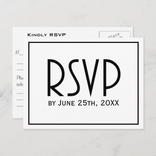 Invitation Carte Postale Noir et Blanc Classique Mariage simple RSVP (Devant / Derrière)