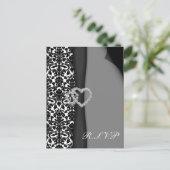 Invitation Carte Postale Noir et blanc Damas FAUX ruban diamant design (Debout devant)
