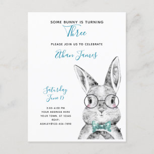 Invitation Carte Postale Noir et blanc Un lapin a trois ans