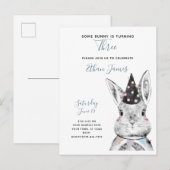 Invitation Carte Postale Noir et blanc Un lapin atteint trois ans (Devant / Derrière)