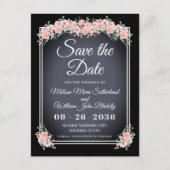 Invitation Carte Postale Noir Floral Chalkboard Mariage Enregistrer la date (Devant)